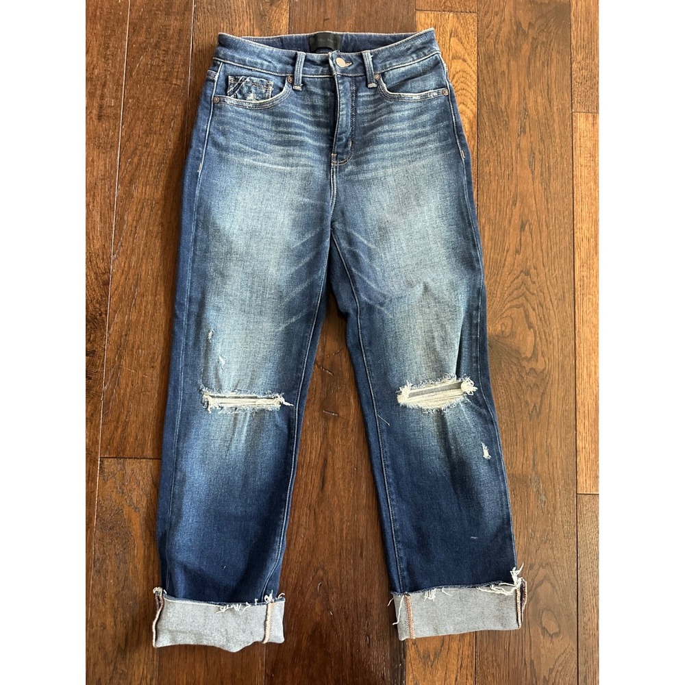 Buckle Black Fit No 93 Cropped Straight Leg Distressed Jeans Blue 26x28